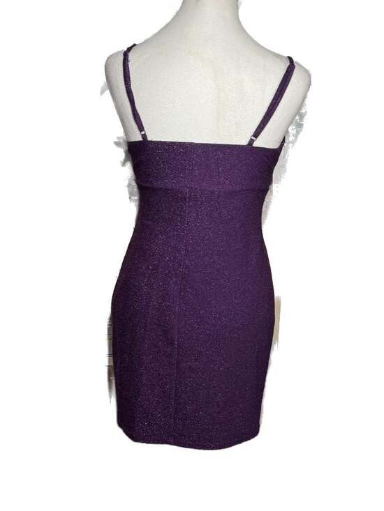 City Studio Purple Glitter Knit V-Neck Bodycon Mini Dress - Picture 4 of 4